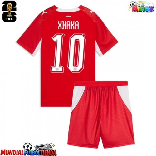 Camiseta Suiza Granit Xhaka #10 Primera Equipación Replica Mundial 2026 para niños mangas cortas (+ Pantalones cortos)